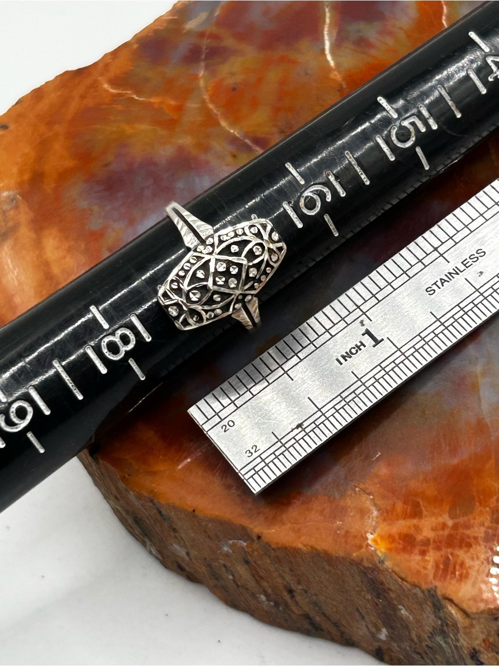 Vintage Sterling Silver Patterned Ring - Size 7 - Picture 6 of 6